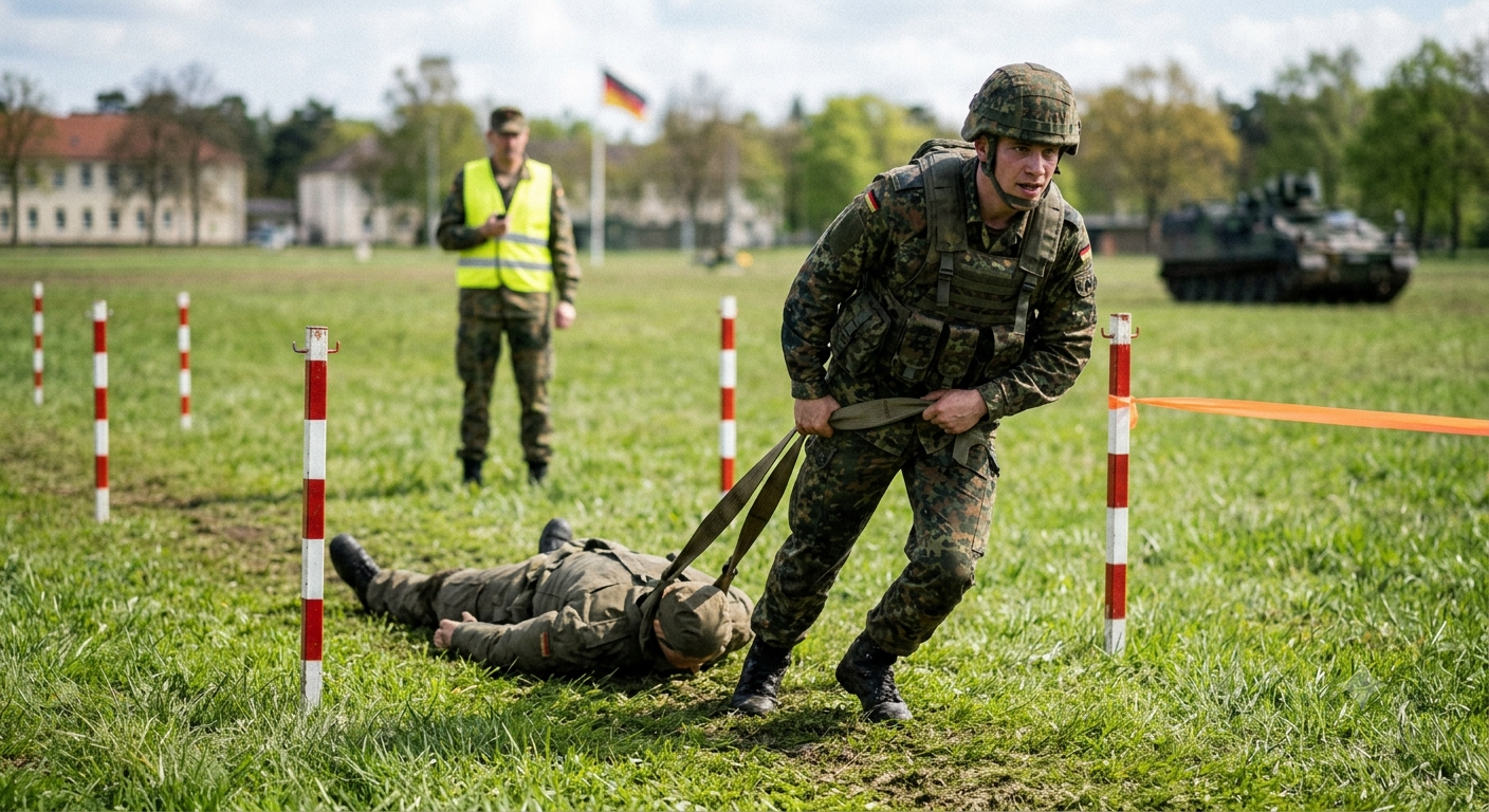 Soldat zieht eine Person beim SGT-Parcours