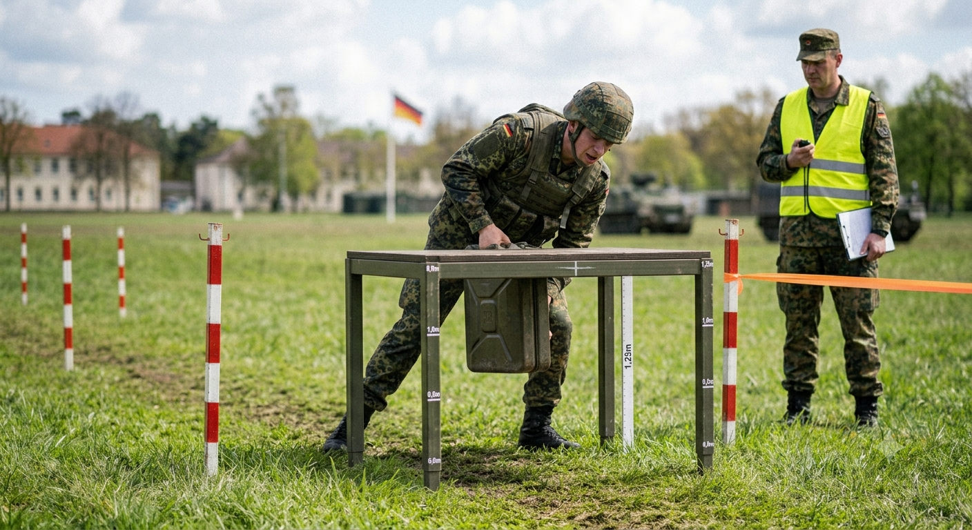 Soldat überwindet ein Hindernis unter Beobachtung eines Ausbilders